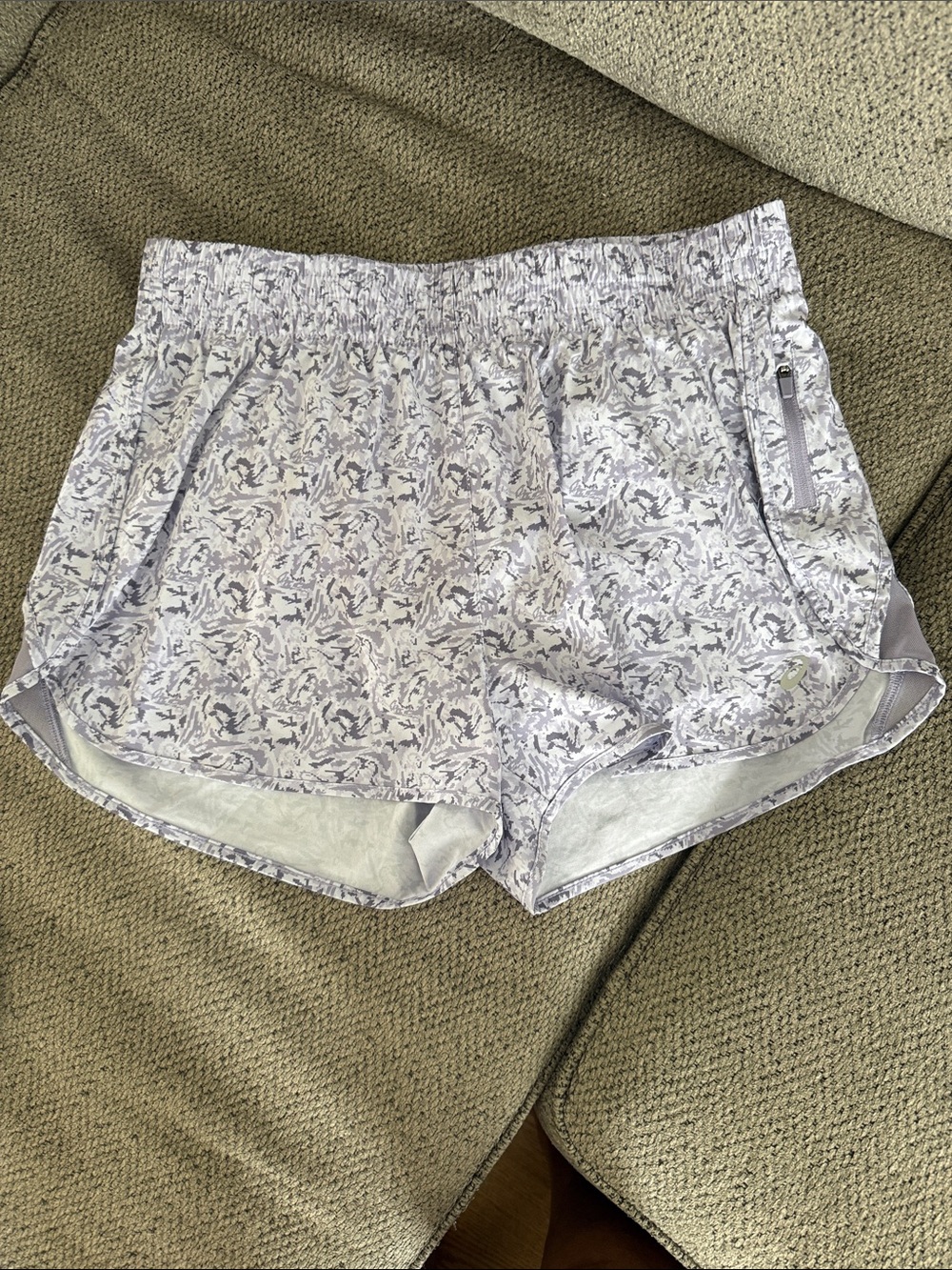 ASICS Lavender Gray Athletic Shorts with Patterned Waistband